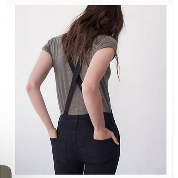 FREE PEOPLE | Century Denim Black Wash Skinny Jean Overalls Women’s Size 26 - Picture 3 of 14
